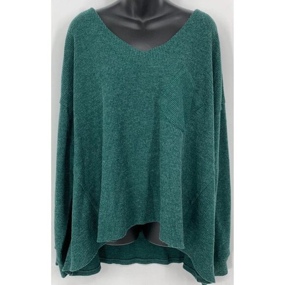 NY Collection Plus Size 2X Green Knit Sweater V-Neck Lagenlook Long Sleeve New - Picture 1 of 8